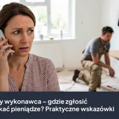 Zmartwiona kobieta rozmawia przez telefon, szukając informacji, gdzie zgłosić nieuczciwego wykonawcę i jak odzyskać pieniądze.