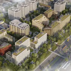 Nowoczesny Mokotów: osiedle z zielonymi dachami, nowoczesną architekturą i terenami zielonymi.