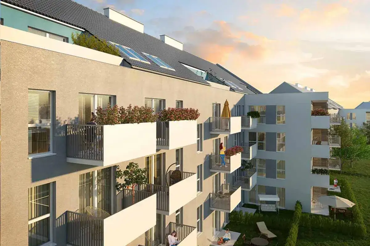 Nowoczesne apartamenty z balkonami i zielenią, idealne do wypoczynku. Królewskie Tarasy Wieliczka oferują komfortowe życie.